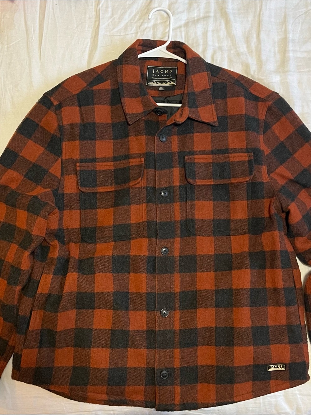 Jachs Orange and Black Buffalo Plaid Button-Down Shirt Jacket